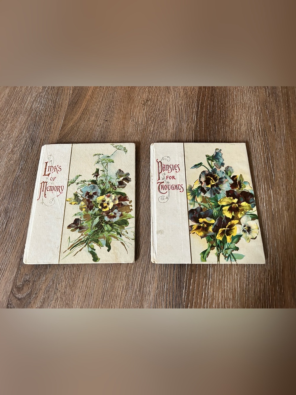 Vintage Cream Floral books from 1900s with Pansy Artwork